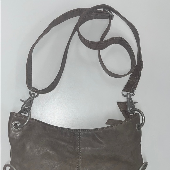 Rock Paper Scissors leather larger cross body bag dark gray/ silver tone preowne - Picture 2 of 16